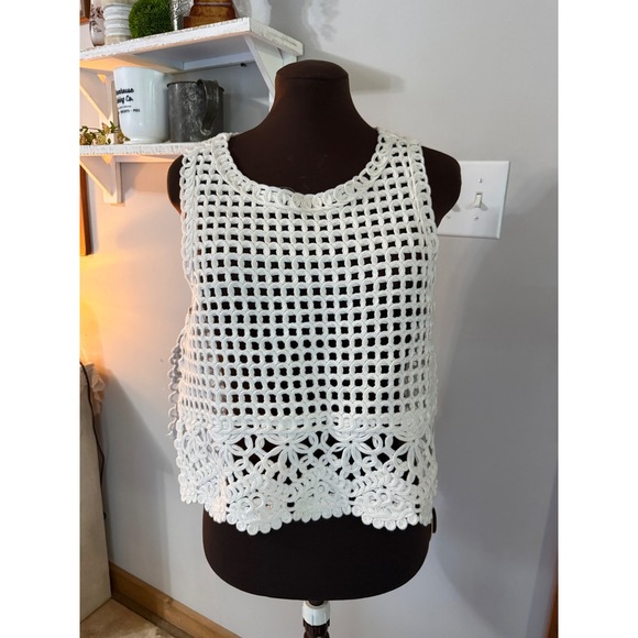 Zara Tops - Zara Crochet Tank Top Size M White Boho Open Knit Lace Hem Festival cottagecore